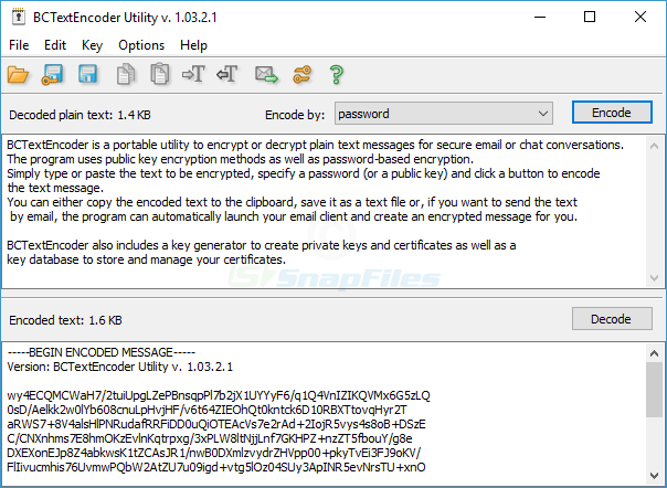 screen capture of BCTextEncoder